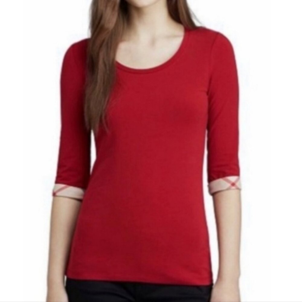 Burberry Brit Red Check Cuff Tee